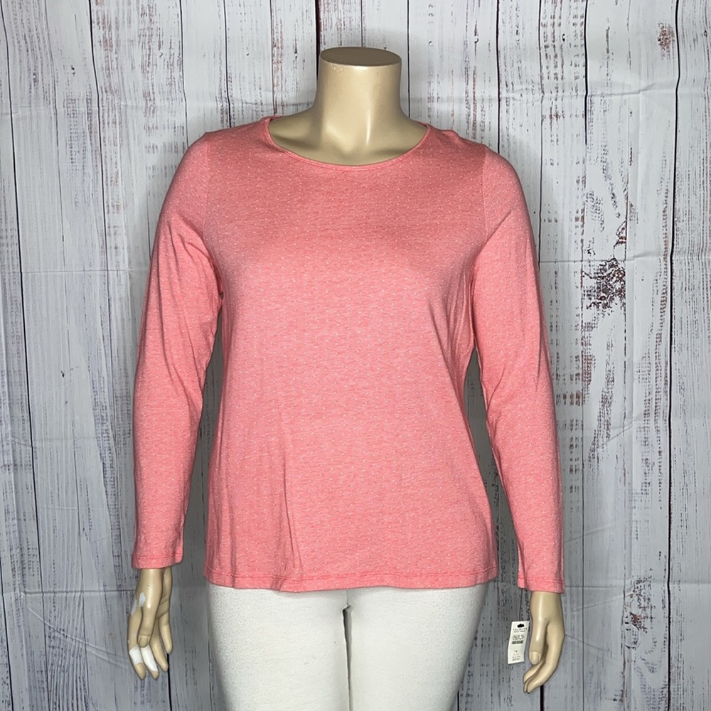 Talbots Woman NWT Size 1X Pink & White Stripe - White Polka Dot Knit Top Shirt